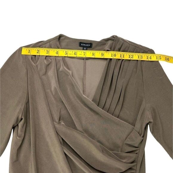 Komarov Women’s Brown Side Drape Ruched Stretch Slimming Flattering Dress Sz Sm - Picture 6 of 11
